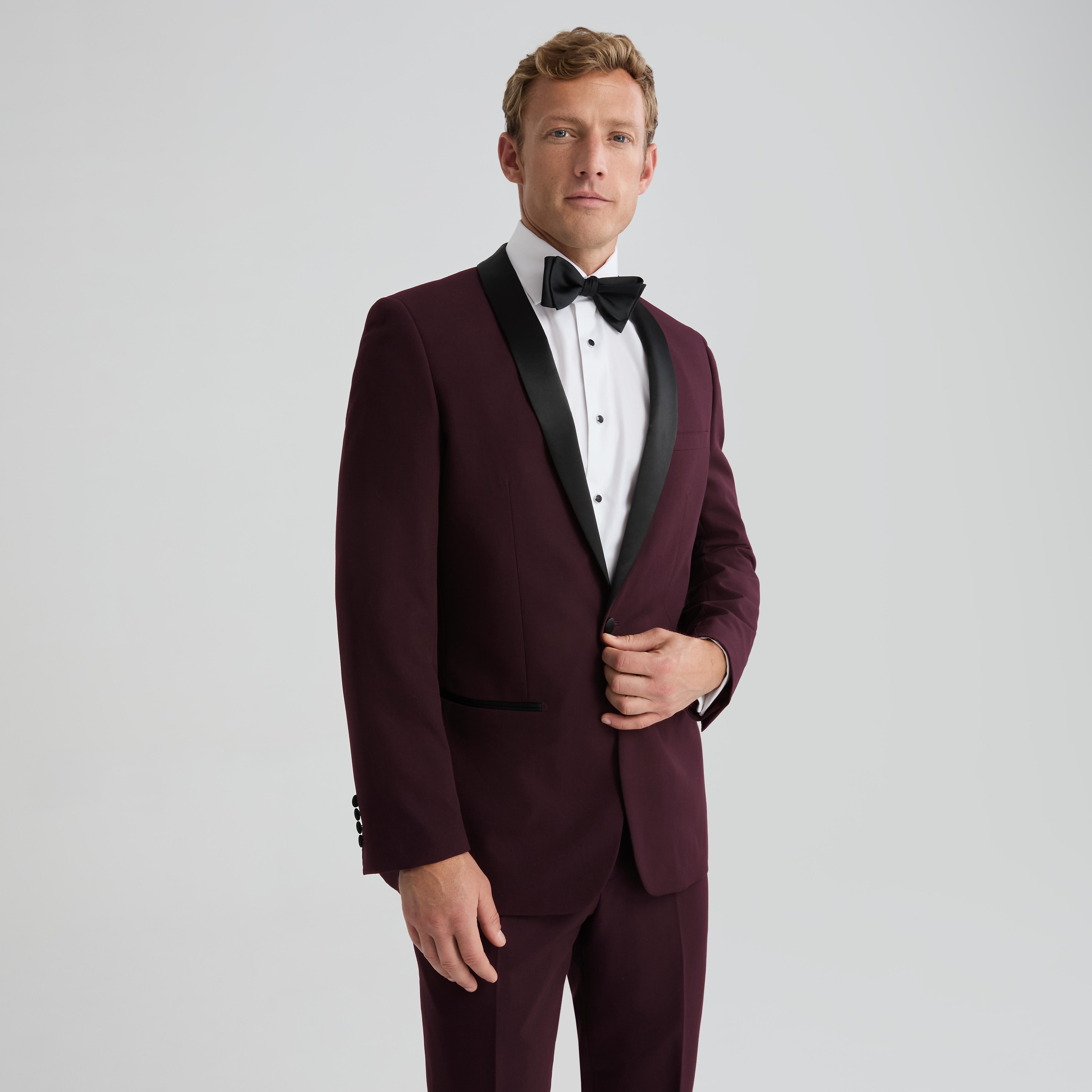 Men's Burgundy Shawl Lapel Tuxedo Jacket