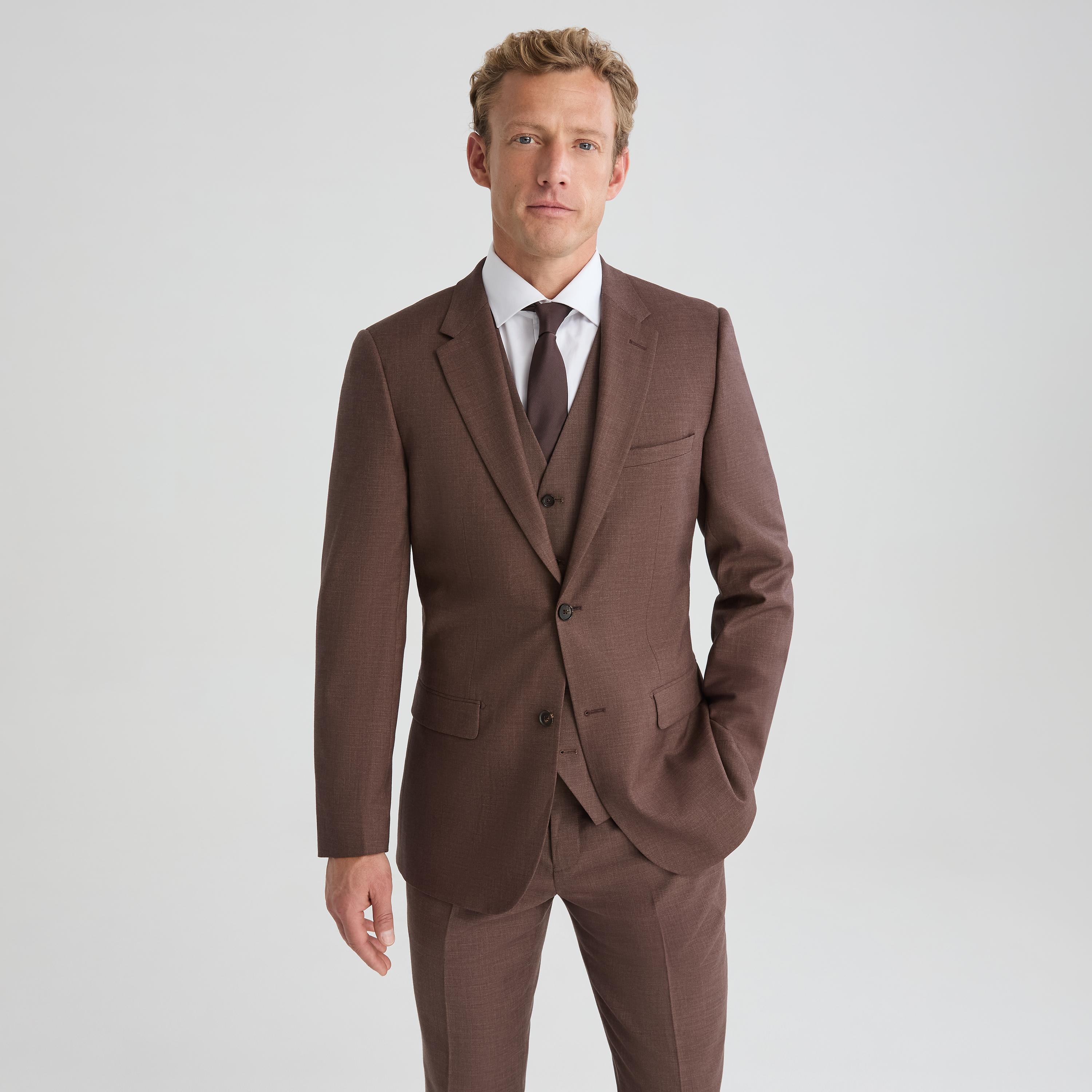 Men's Brown Linen-Look Suit