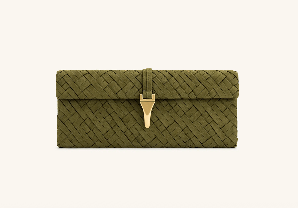 Zaria Woven Clutch - Dark Olive