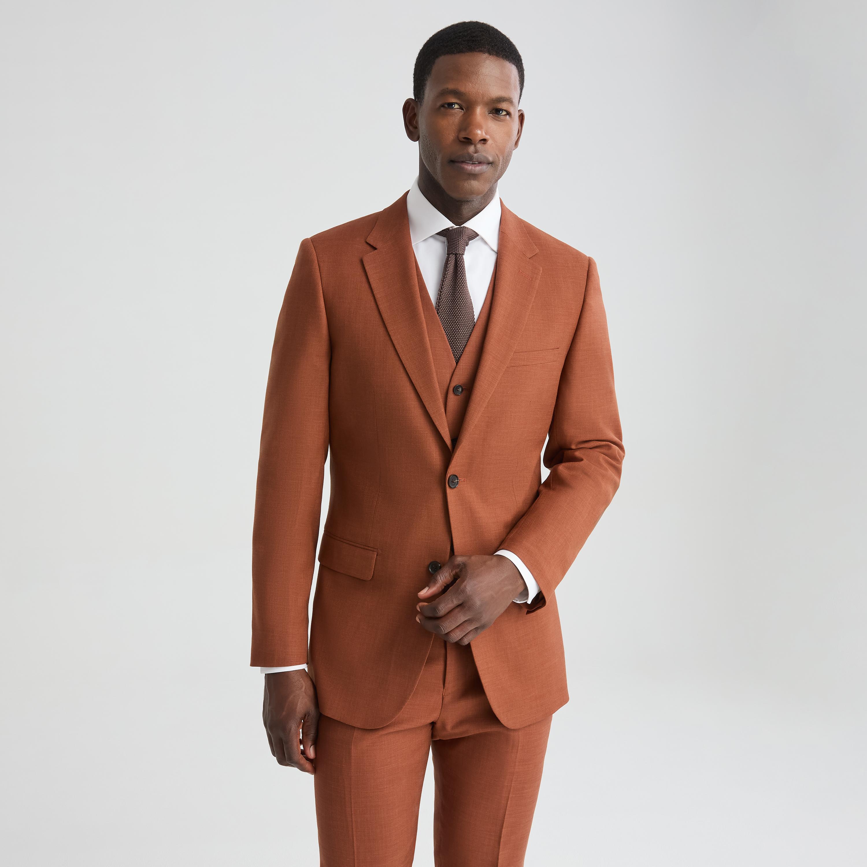 Men's Terracotta Linen-Look Suit