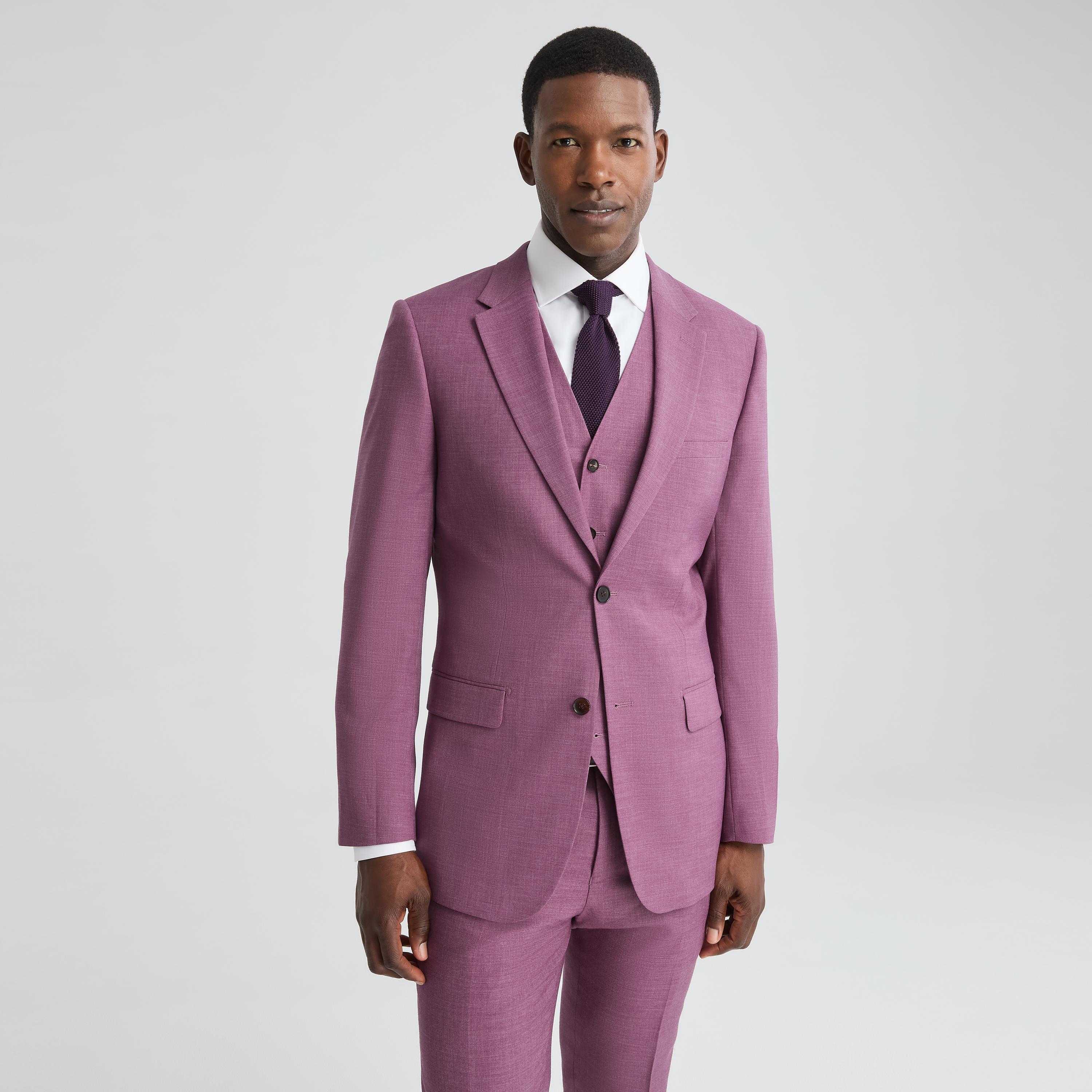 Men's Plum Linen-Look Suit