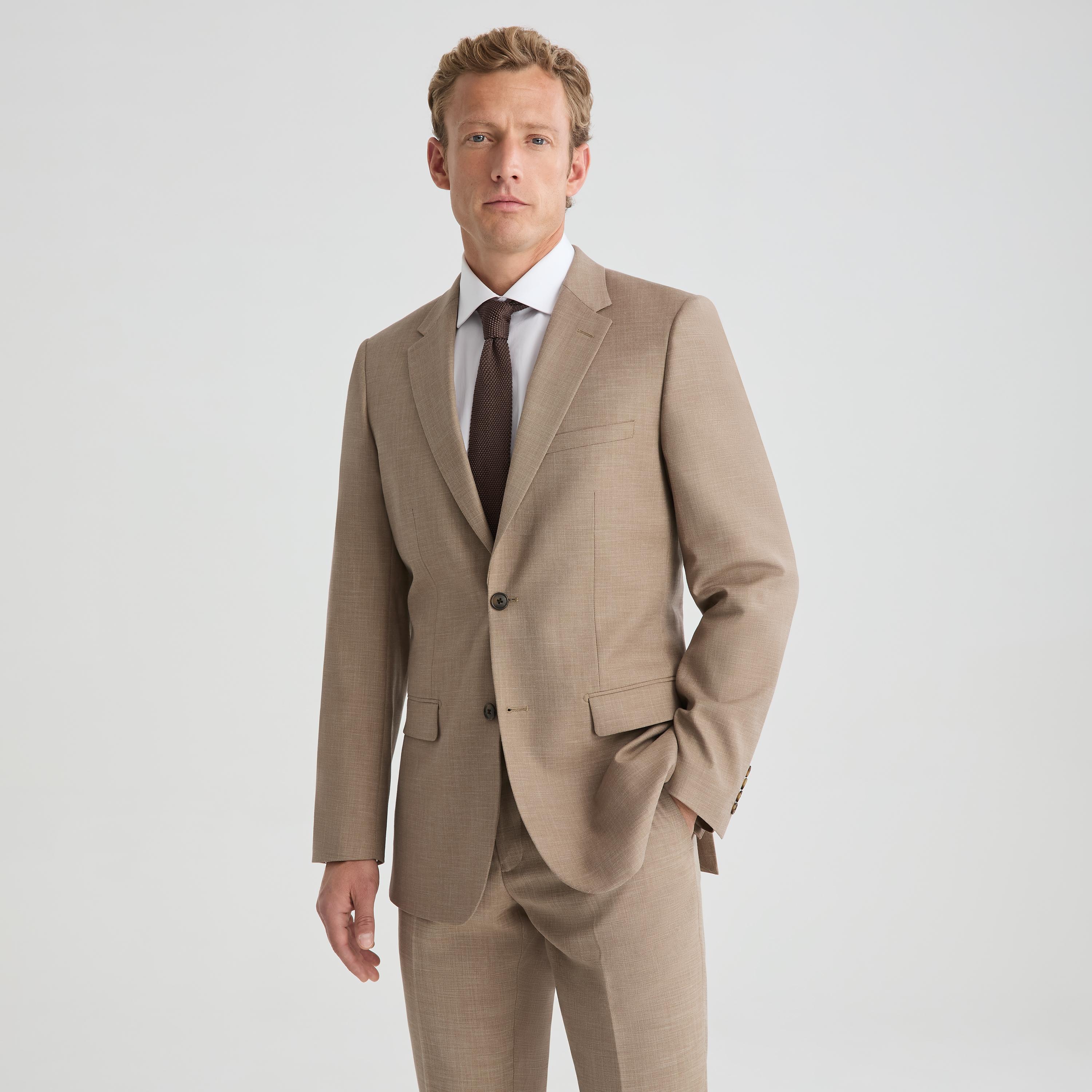 Men's Latte Linen-Look Suit