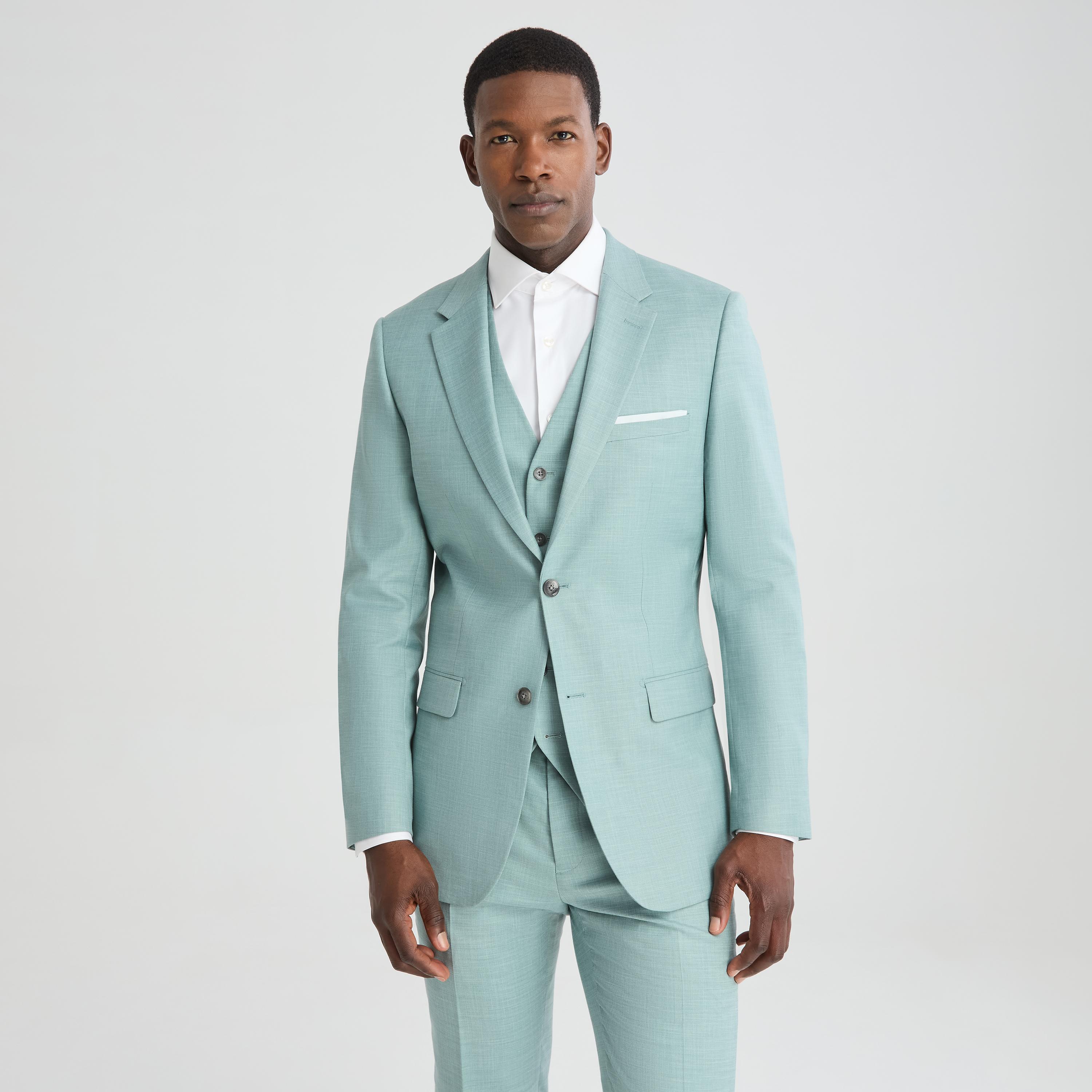 Men's Seafoam Linen-Look Suit