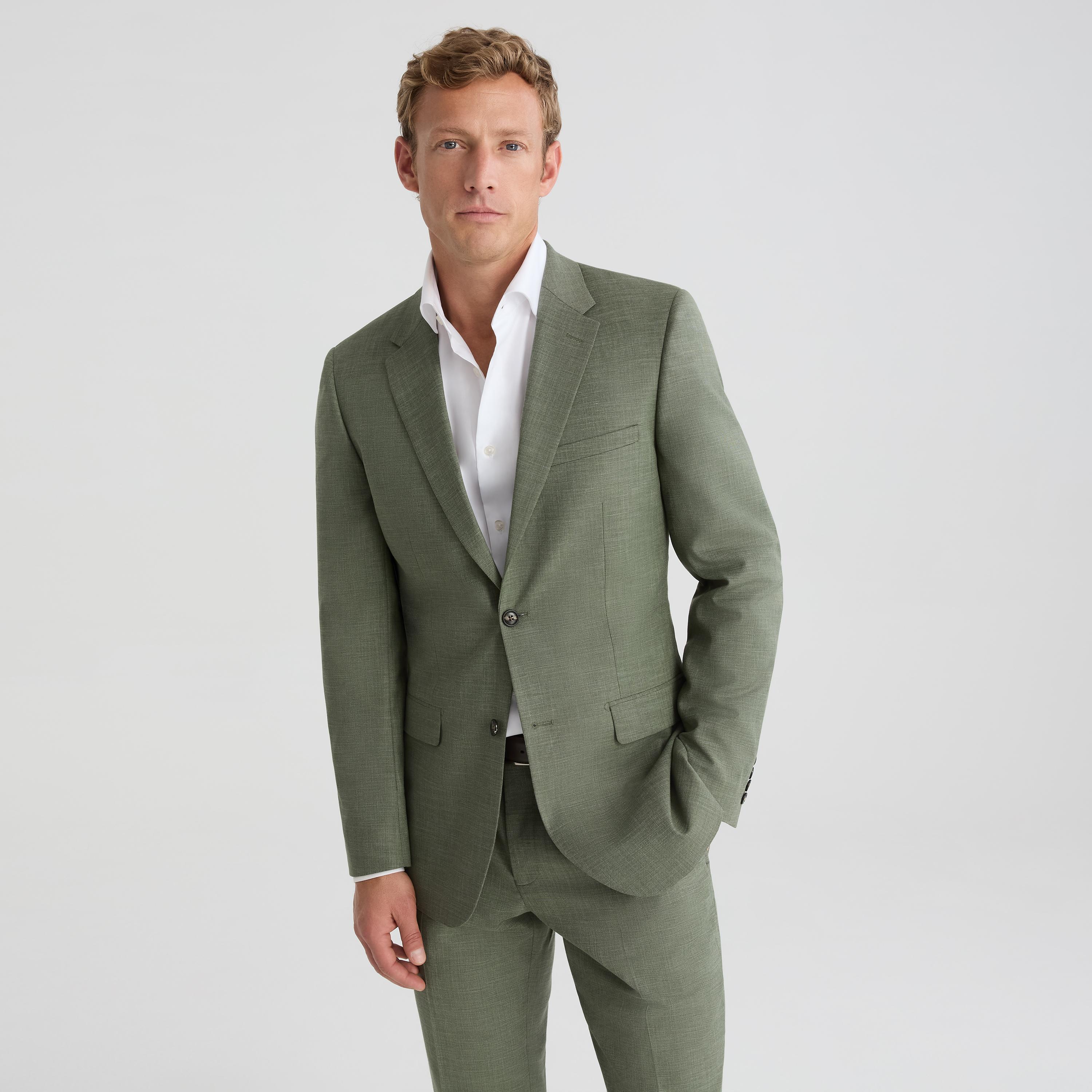 Men's Light Olive Linen-Look Suit