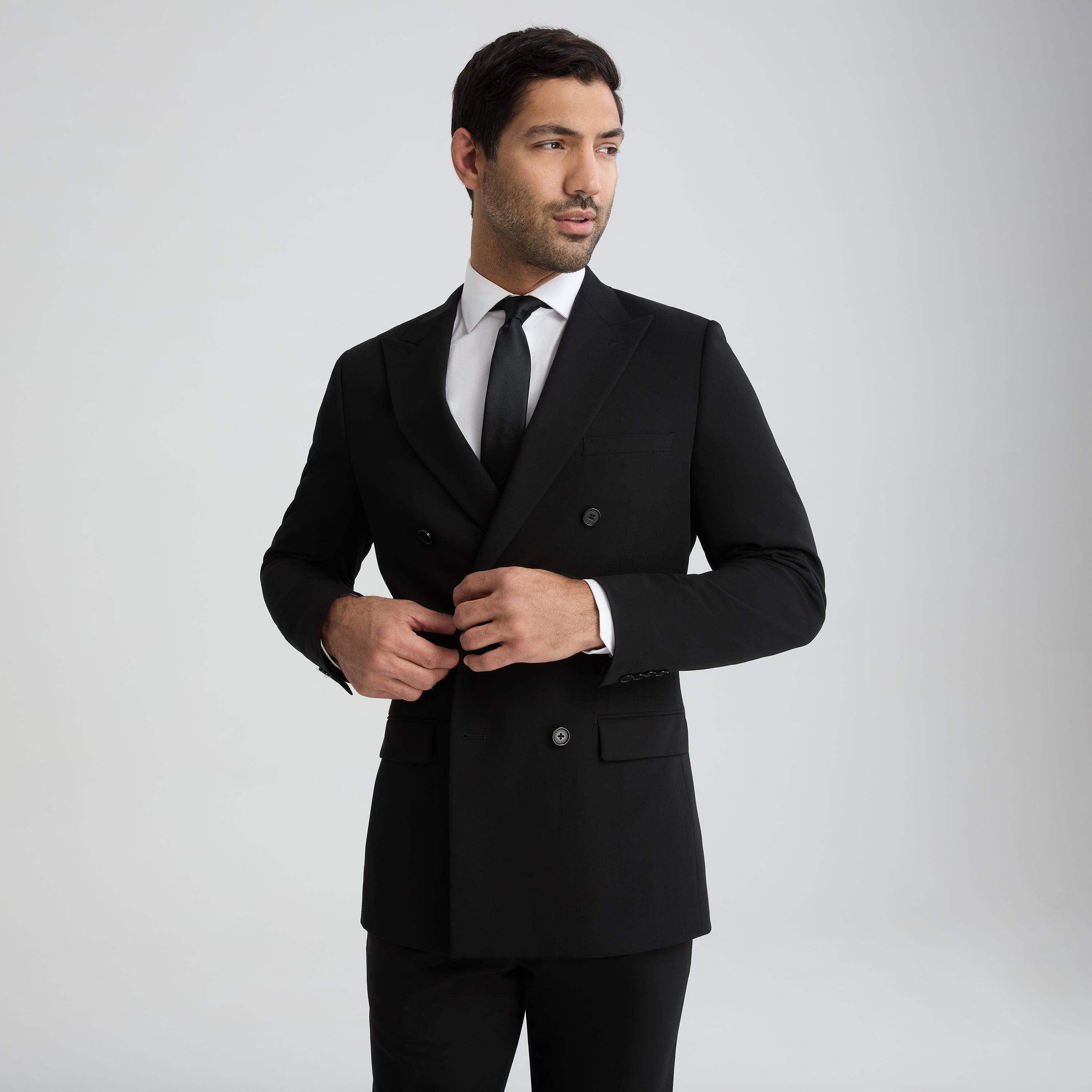 Men's Double Breasted Black Suit