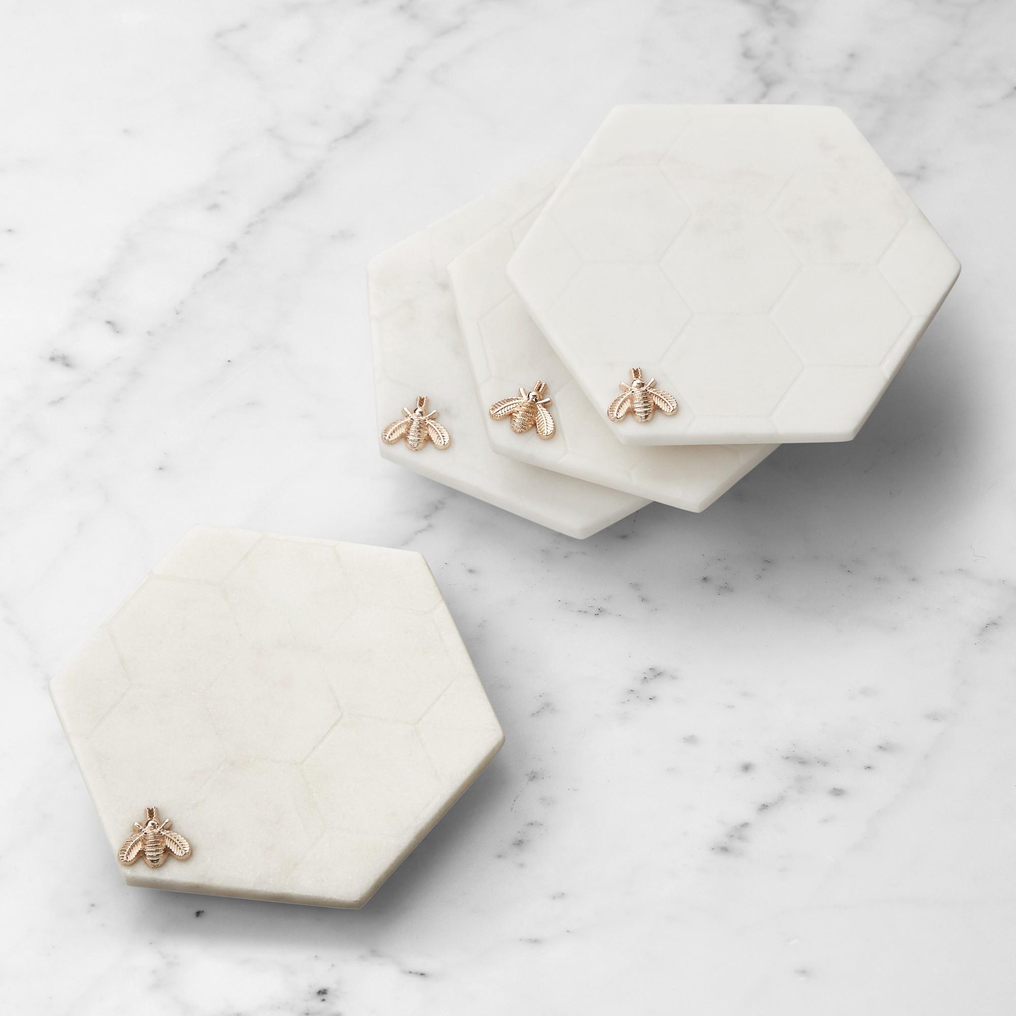 Honeycomb Marble Coasters, Set of 4