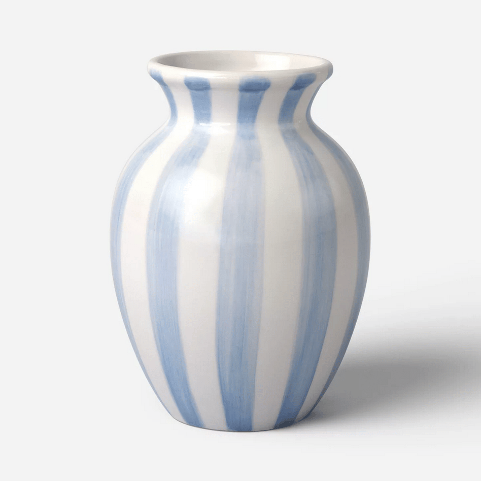 Tall Ceramic Vase Blue/White Stripe