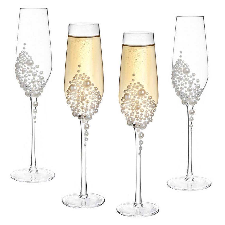 4 Piece Pearl Design Stemmed Champagne Glasses