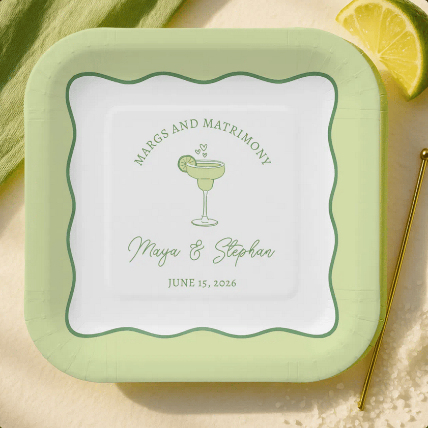 Margs & Matrimony Simple Lime Margarita Wedding Paper Plates