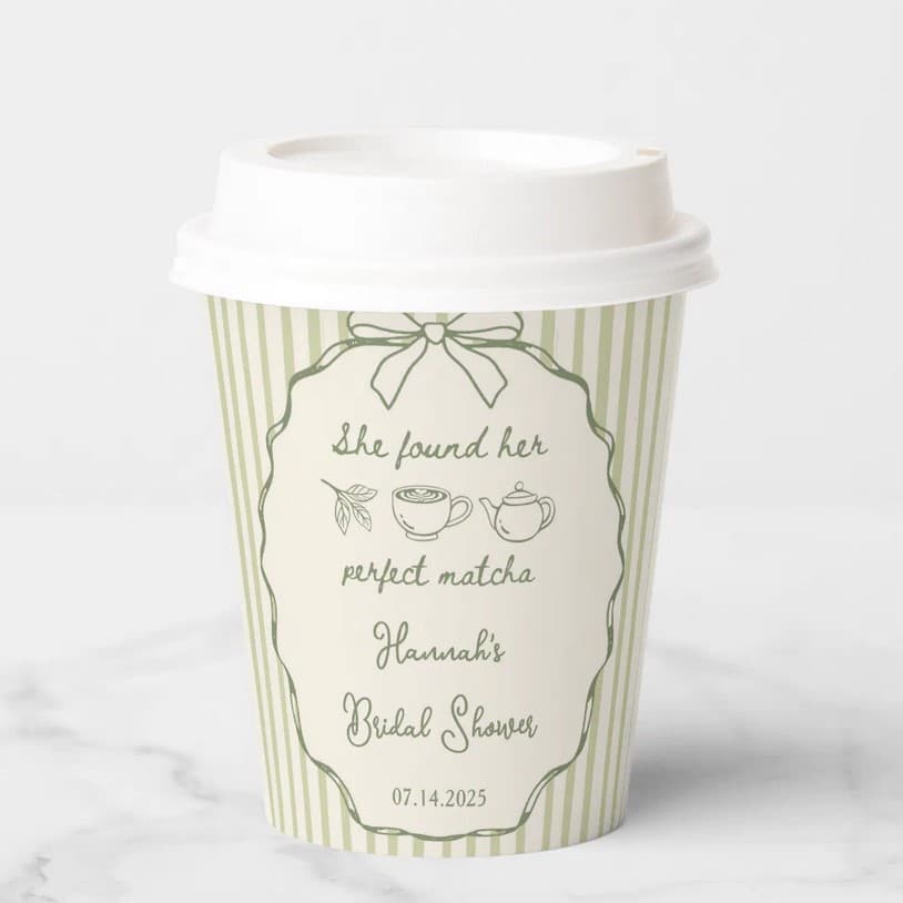 Retro She Found Her Perfect Matcha Bridal Shower Paper Cups