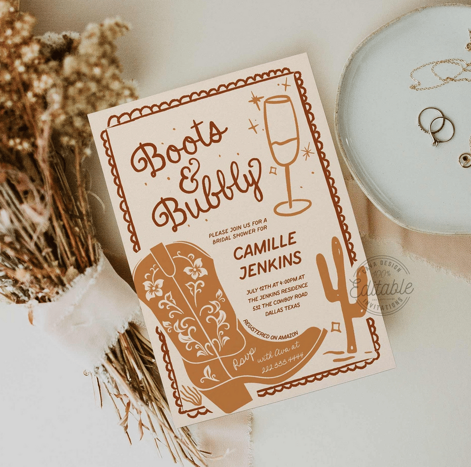 Boots and Bubbly Bridal Shower Invitation