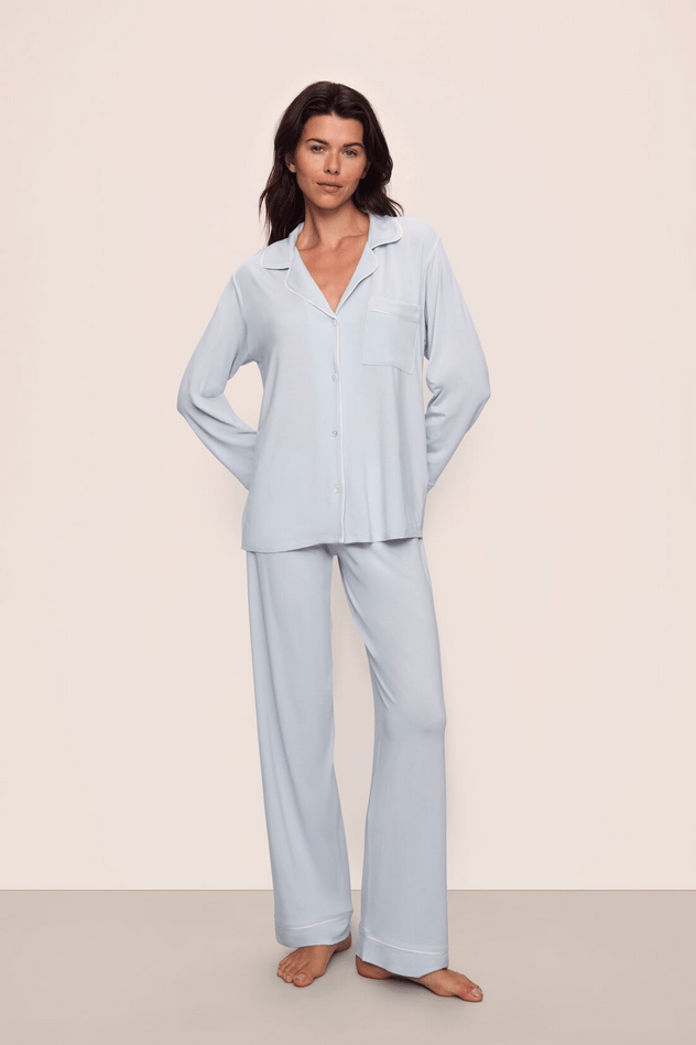 Gisele Long Pajama Set - Ice Blue Ivory