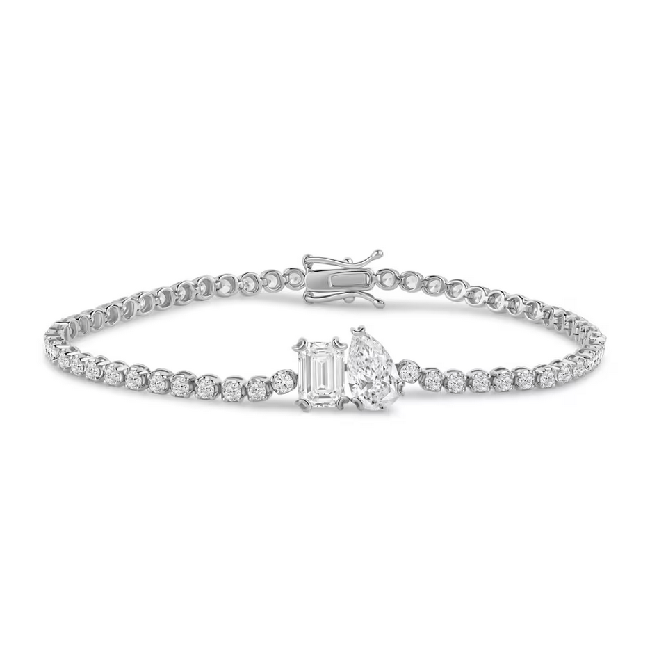 Lab Grown Diamond Emerald-Cut and Pear-Shaped Bracelet in 14K White Gold (4 ct. tw.)