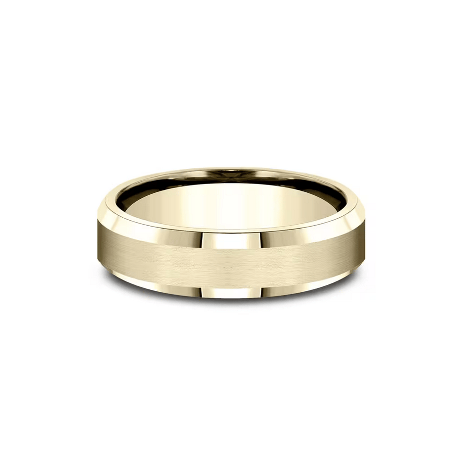 Men’s Bevel Edge Satin Wedding Band in 10K Yellow Gold, 6MM