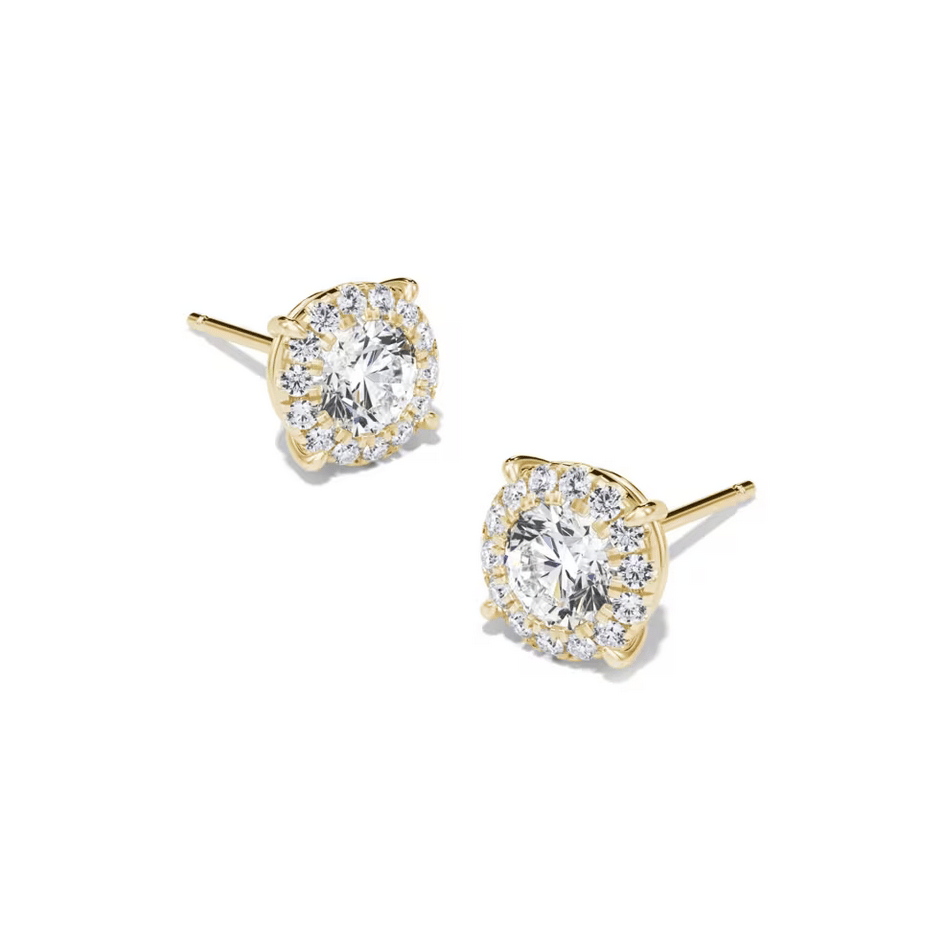 Lab Grown Diamond Round Halo Earrings in 14K Yellow Gold (1 ct. tw.)