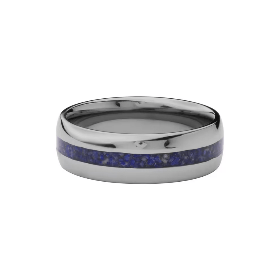 Men’s Lapis Mosaic Inlay Wedding Ring in Tantalum, 7MM