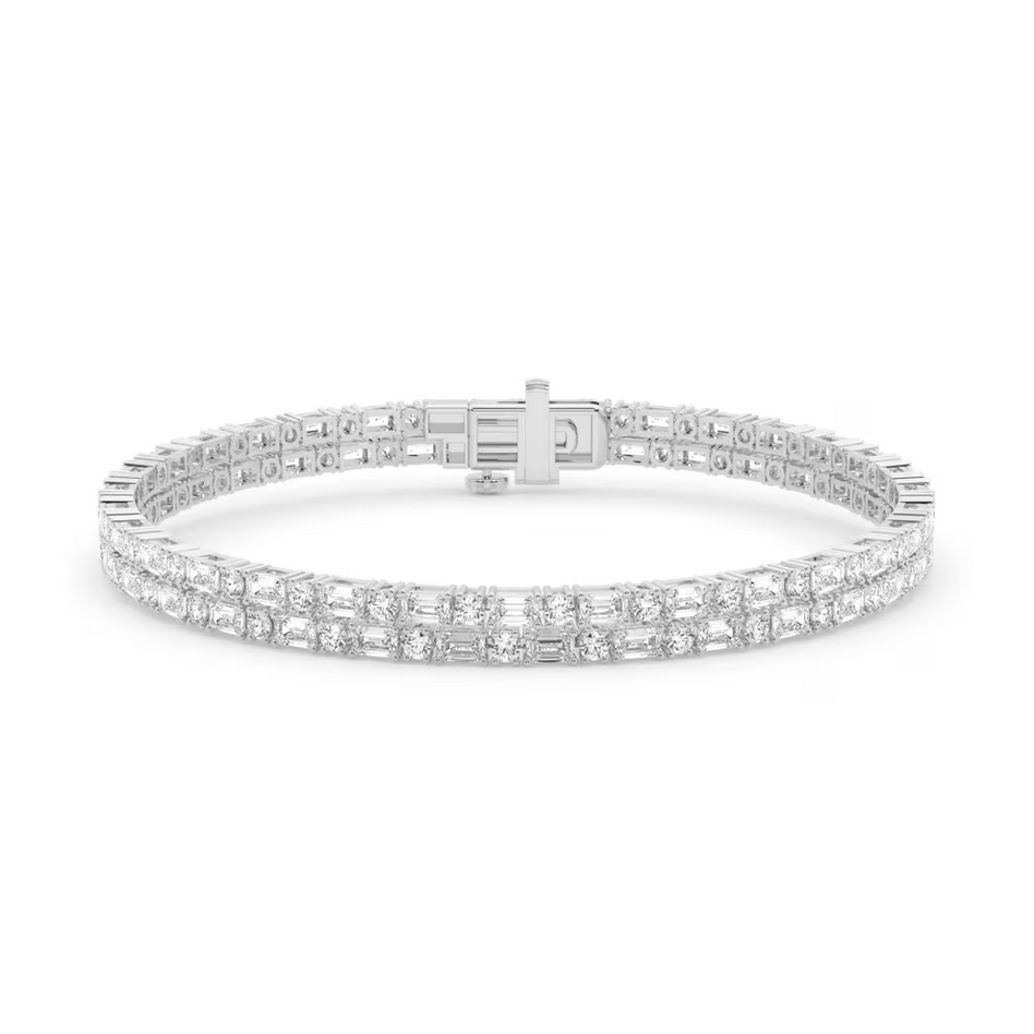 Lab Grown Diamond Alternating Round & Emerald-Cut Tennis Bracelet in 14K White Gold (7 ct. tw.)