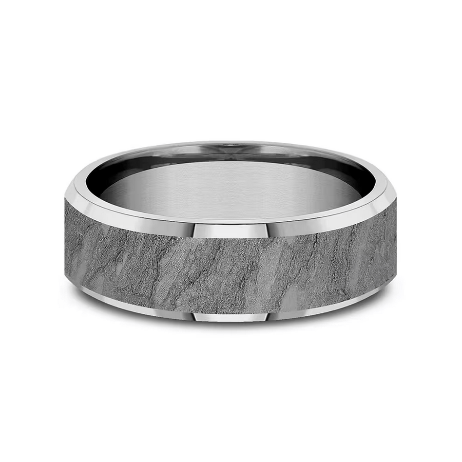 Men' Band with Lava Rock Texture in Gray Tantalum, 7MM