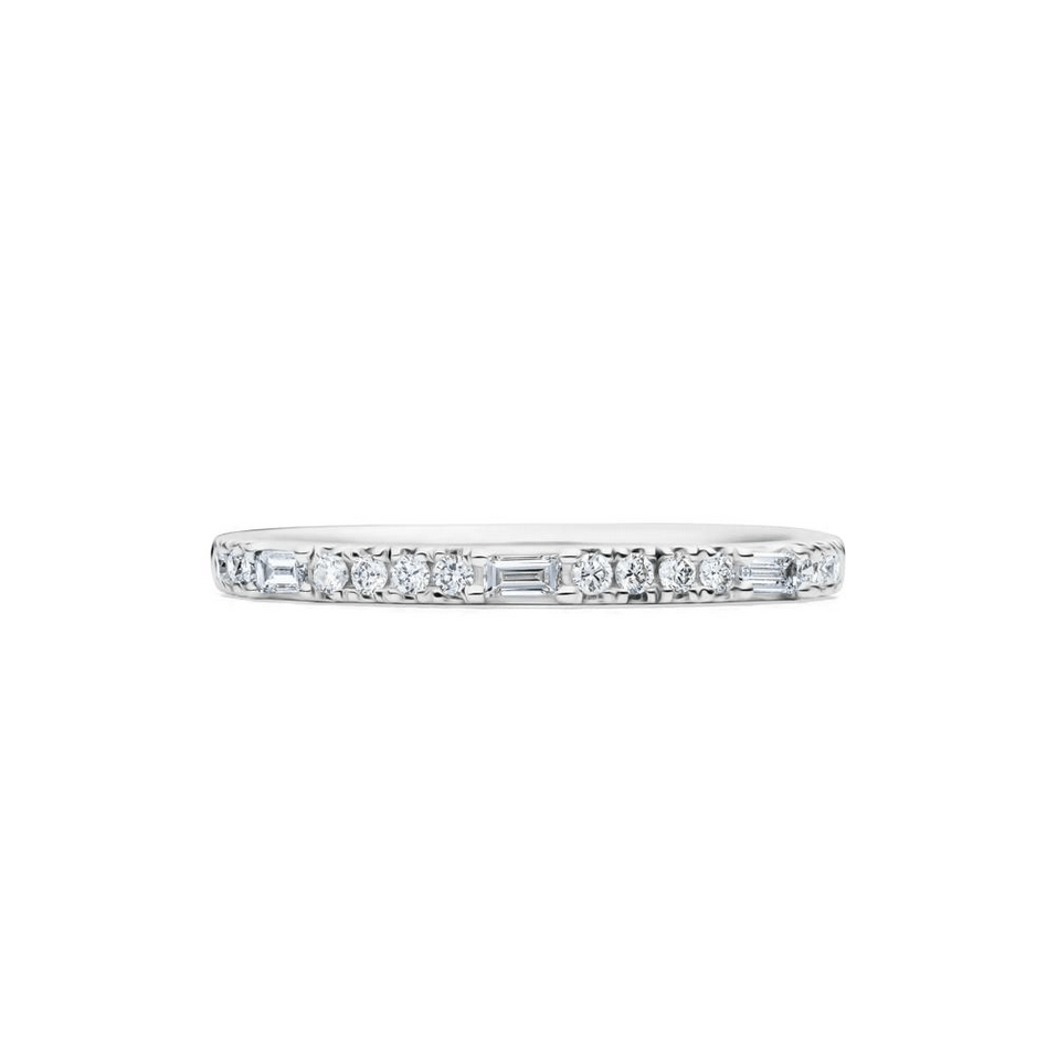 Lab Grown Diamond Round & Baguette Stack Band in 10K White Gold (1/5 ct. t.w)