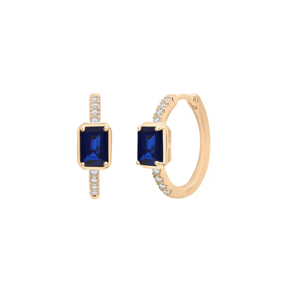 Lab-Created Blue Sapphire and White Sapphire Prong Hoops in Vermeil