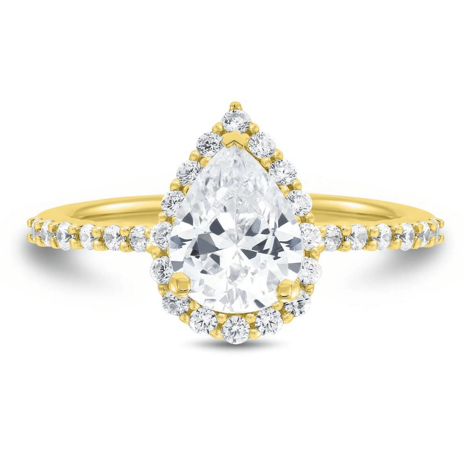 Lab Grown Diamond Pear-Shaped Halo Engagement Ring in 14K Yellow Gold (1 3/4 ct. tw.)