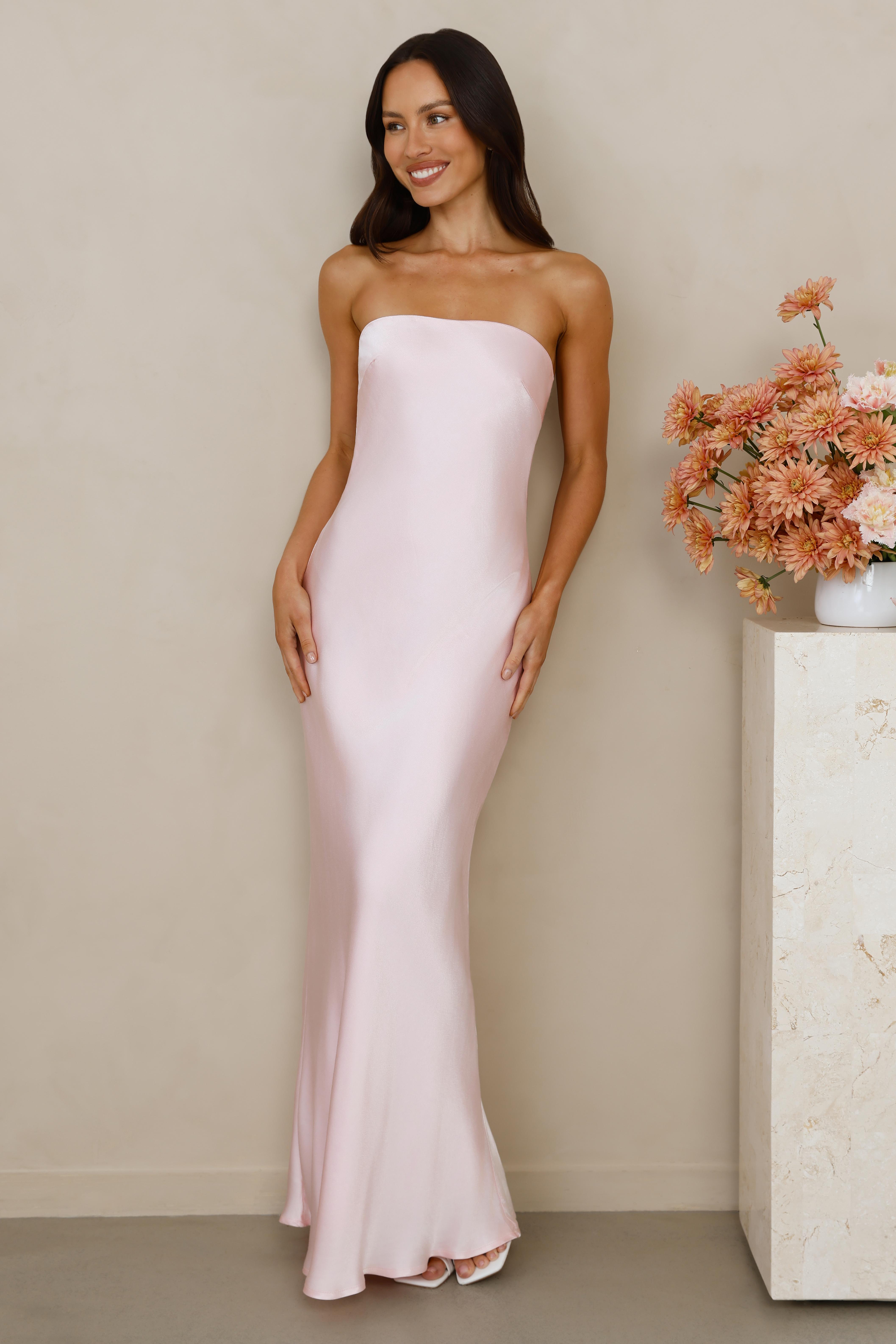 The Felicity Strapless Satin Maxi Dress Pink