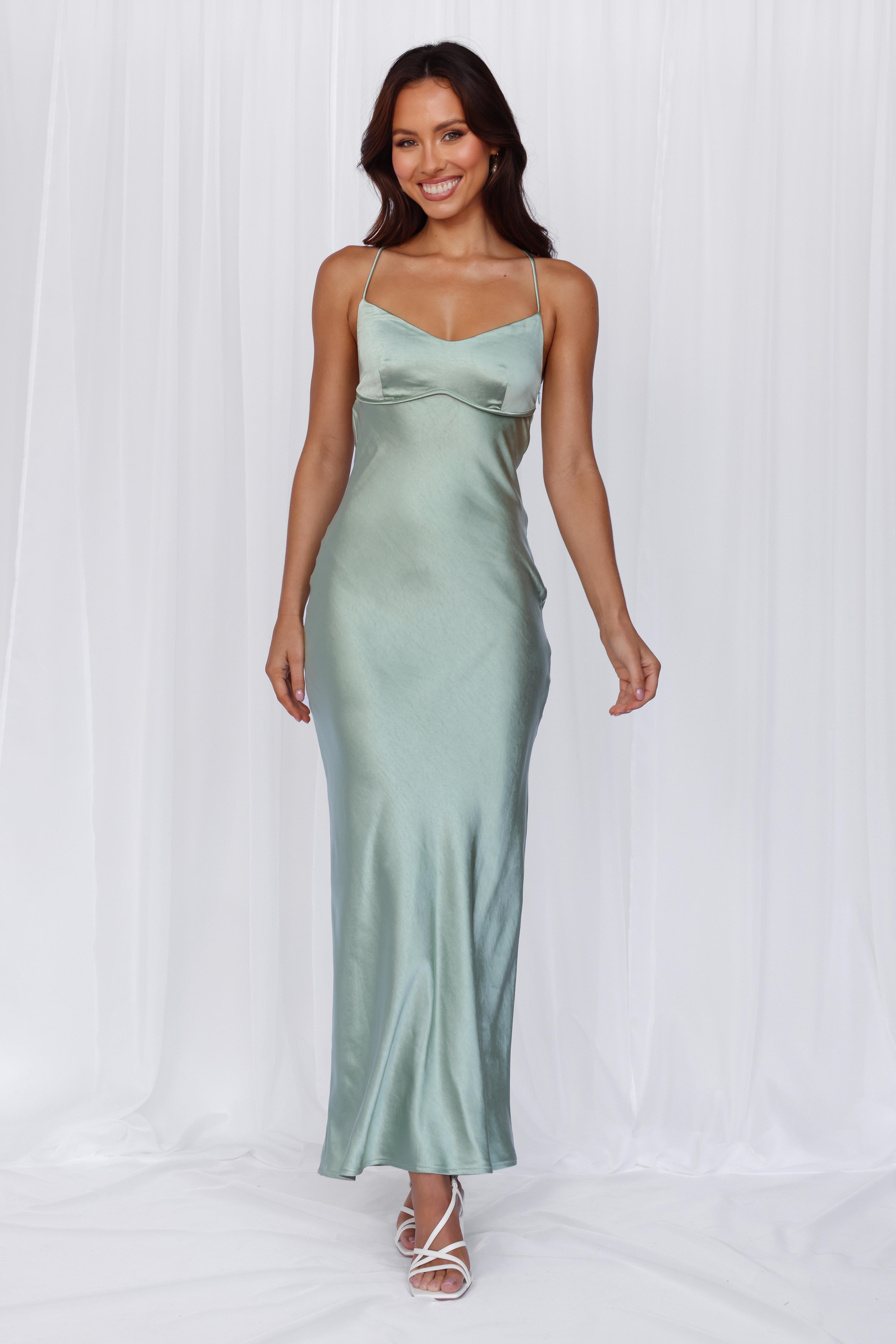 The Samara Satin Maxi Dress Sage