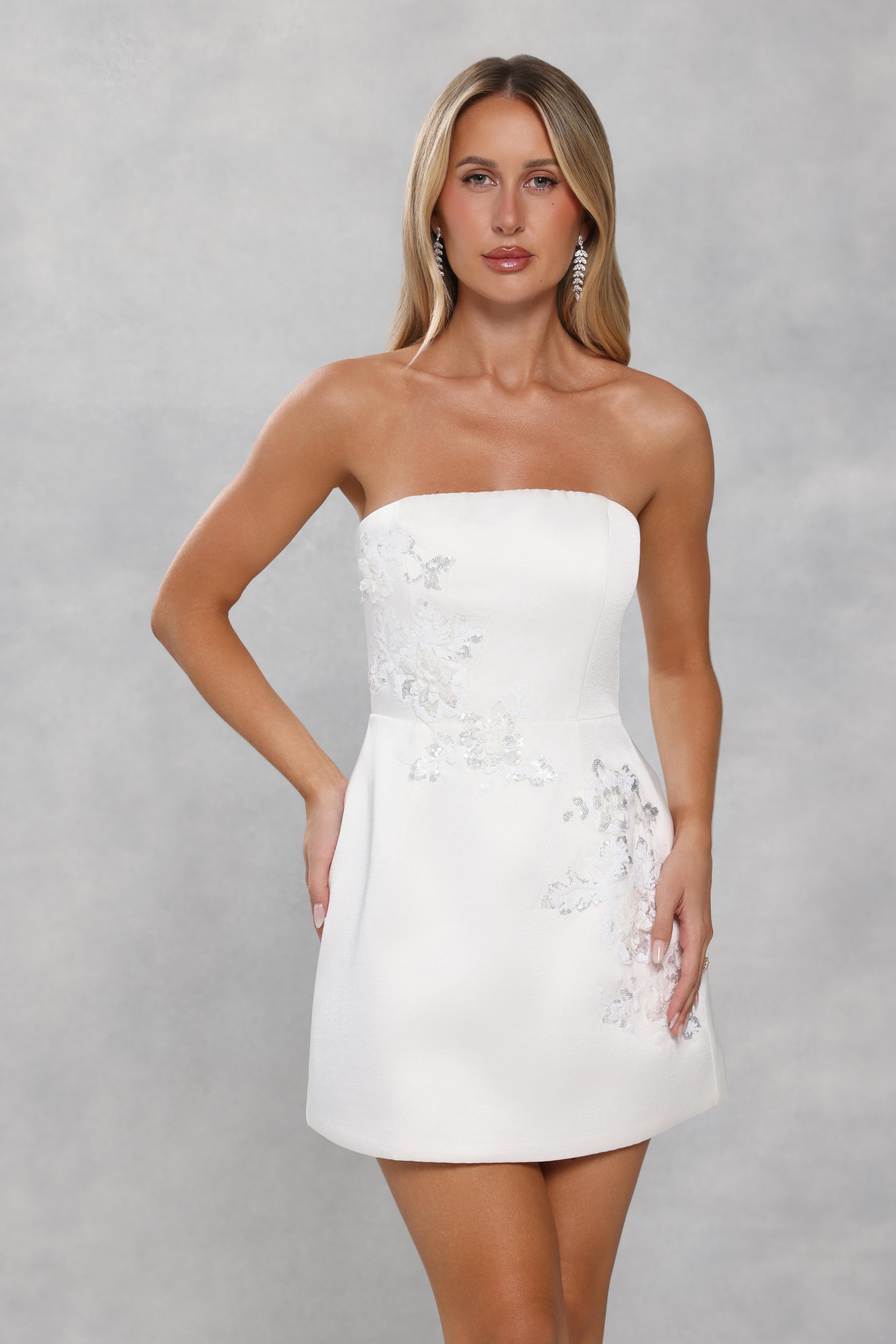 Dusk Desire Strapless Embellished Mini Dress White