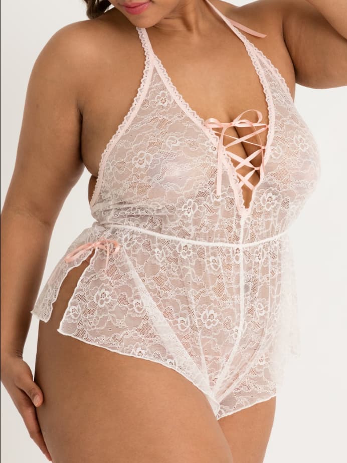 Lovehoney Plus Size Flirty Lace Ivory Teddy