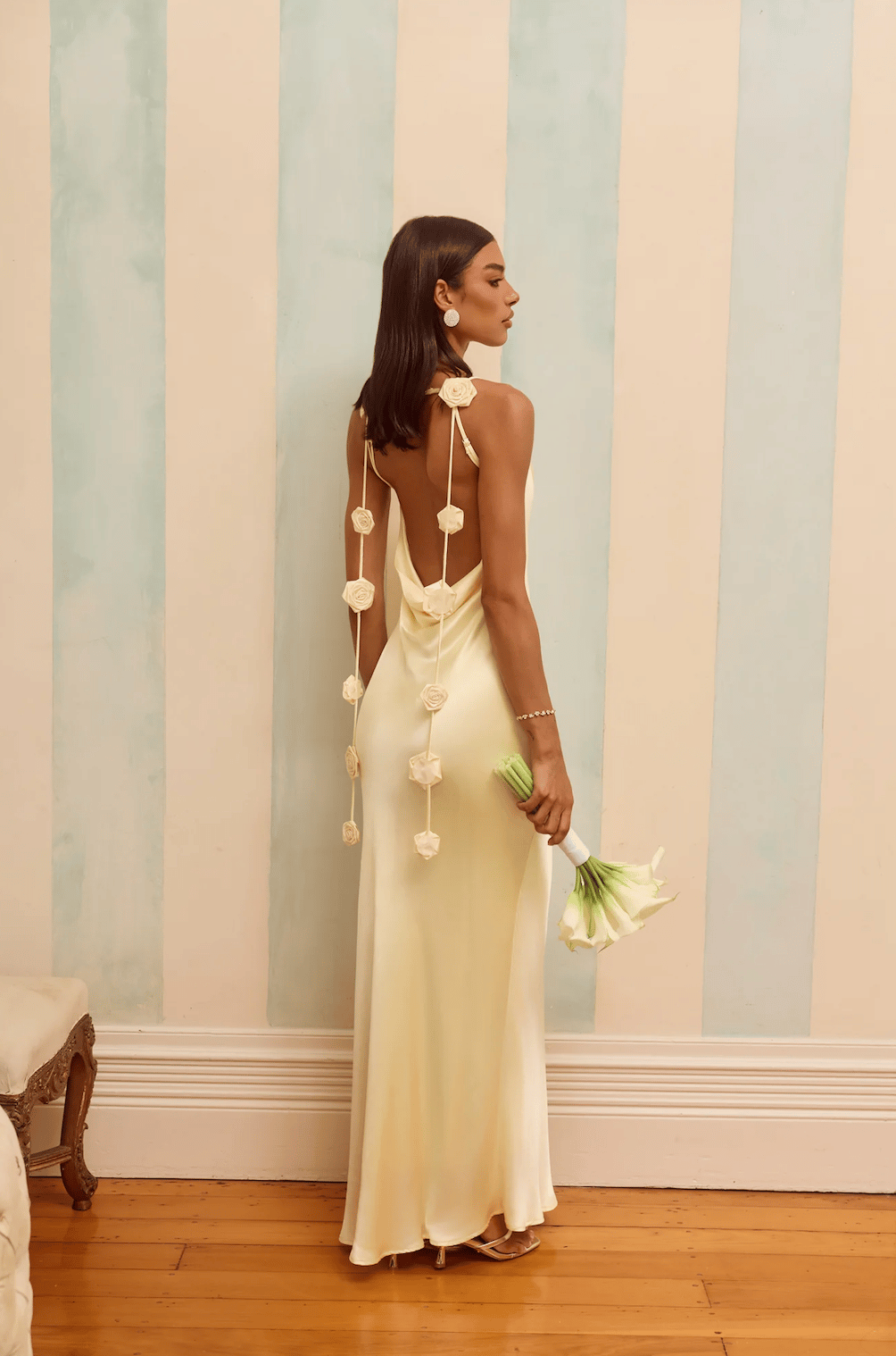 The Flora Satin Maxi Dress Yellow