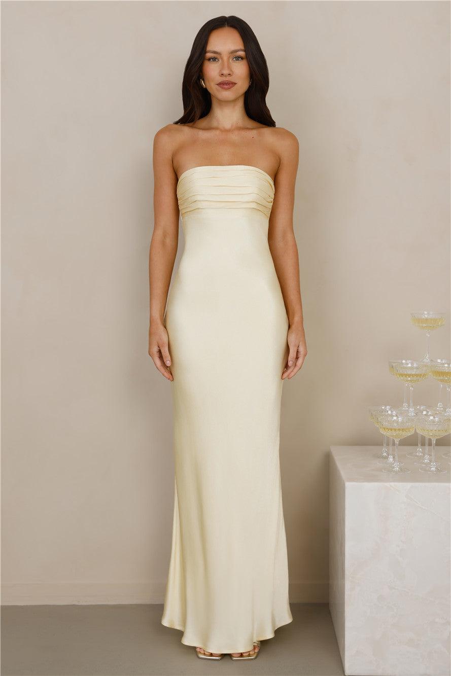 The Seraphina Strapless Satin Maxi Dress Yellow
